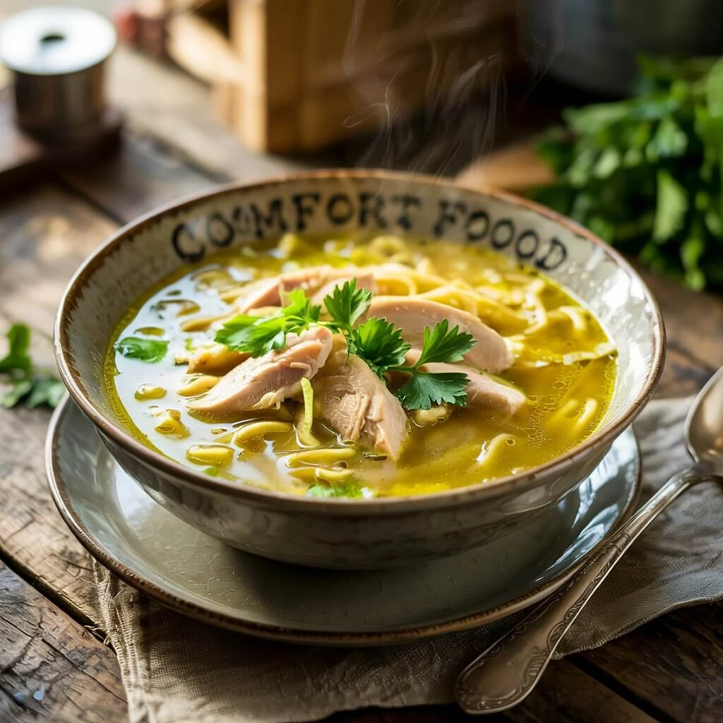 Chicken noodle soup with vegetables and noodles