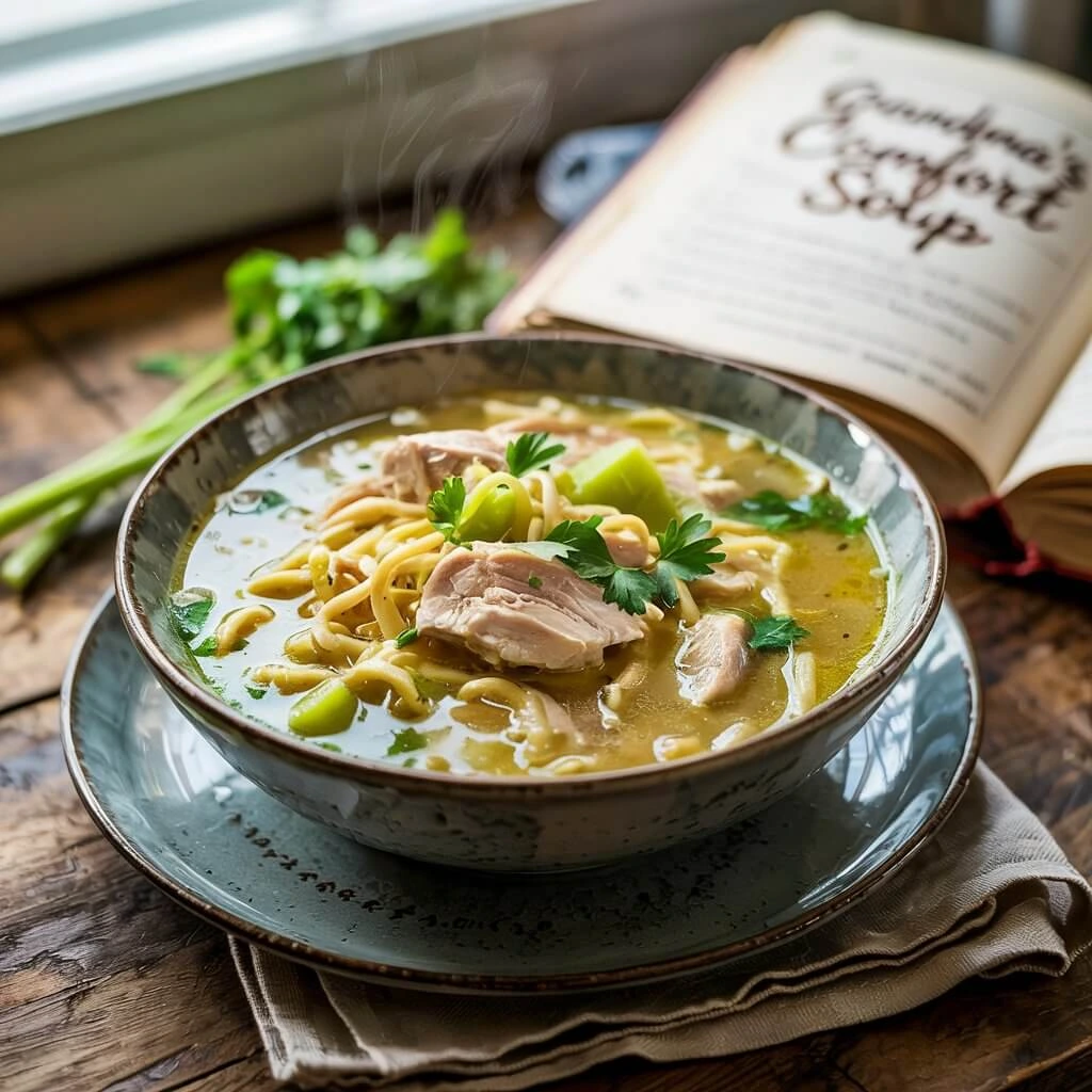 Delicious homemade chicken noodle soup served in a bowl