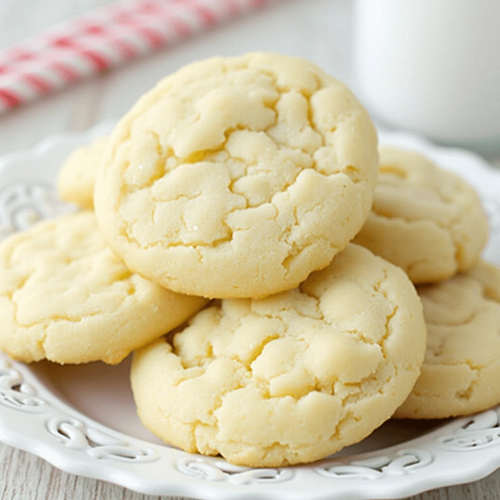 A stack of sugar cookies with a glass of milk beside them.