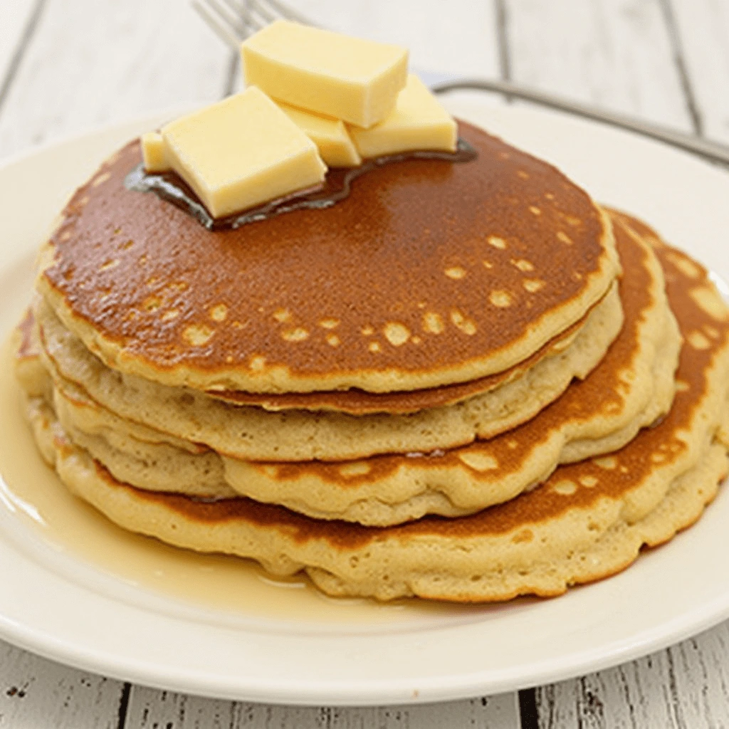 Ingredients for a simple pancake recipe including flour, eggs, and milk