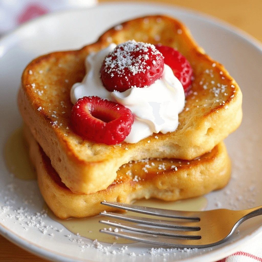 Two pieces of French toast with a light dusting of powdered sugar