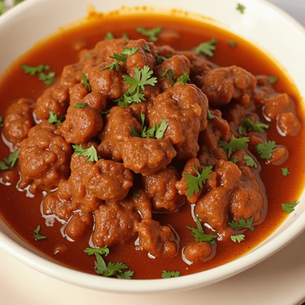 Bubbling pot of chili with recipe card