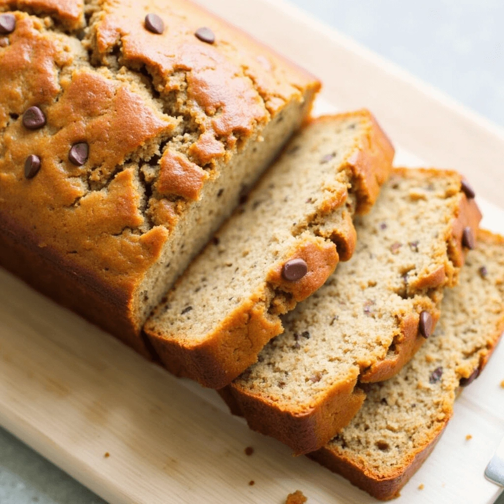 Fresh banana bread loaf on parchment paper